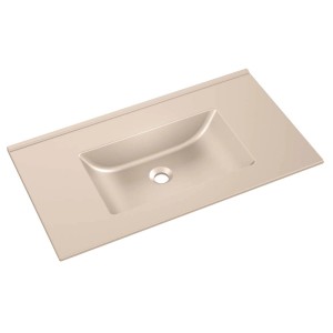 Beżowa umywalka nablatowa t.b.t. do łazienki.