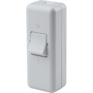 Biały przełącznik kołyskowy t.b.t. do lamp, montaż natynkowy.