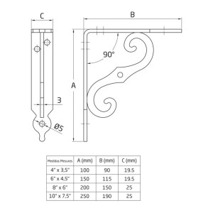 Agas Wspornik do półki 200 × 150 mm czarny ornament