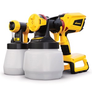 Żółto-czarne pistolety natryskowe Wagner, idealne do precyzyjnego malowania i majsterkowania.