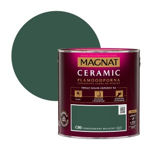 Ciemnozielona, matowa farba do ścian Magnat Ceramic w odcieniu C80 Malachit. Idealna do wnętrz.