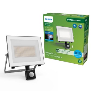 Reflektor LED Philips Lois z czujnikiem, antracytowy, 4500 lumenów, 5000 K do wydajnego oświetlenia zewnętrznego.