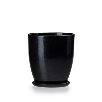 Doniczka z podstawką wysoka grafit połysk - 16,5 cm