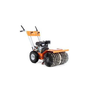 Zamiatarka t.b.t.: Pomarańczowa zamiatarka ze szczotką walcową i silnikiem.