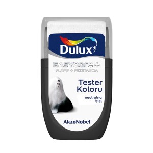 Dulux Easycare tester koloru neutralna biel, wałek do malowania ścian.
