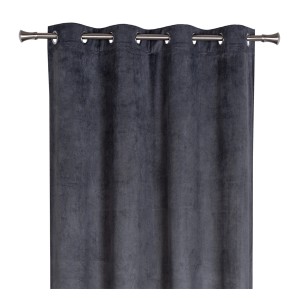 Szara zasłona t.b.t. z przelotkami na karnisz. Nieprzezroczysta dekoracja okna.