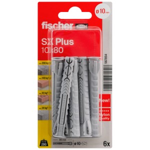 Kołki Fischer SX Plus 10x80, opakowanie 6 sztuk, odpowiednie do śrub i mocowań.