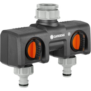 Rozdzielacz 2-drożny Gardena do podłączenia dwóch urządzeń do kranu, regulowany.