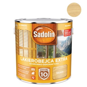 Puszka lakierobejcy Sadolin Extra, kolor dąb jasny, do użytku zewnętrznego.