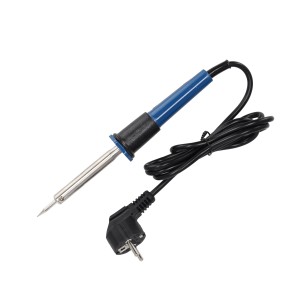 Zestaw lutownicy LUX 60 W z niebieską rączką, grotem lutowniczym i kablem.