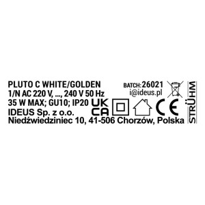 Struhm Lampa podtynkowa PLUTO C 1xGU10 35W śr. 7,8cm biała/złota