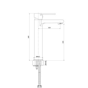 Rysunek techniczny: Bateria umywalkowa t.b.t. z wymiarami.