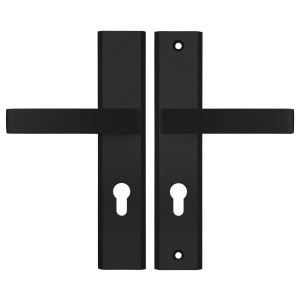 Czarne klamki do drzwi wewnętrznych, nowoczesny design.