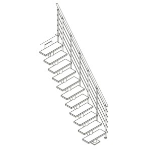 Szkic schodów wewnętrznych z metalową poręczą. Schody do użytku wewnętrznego.