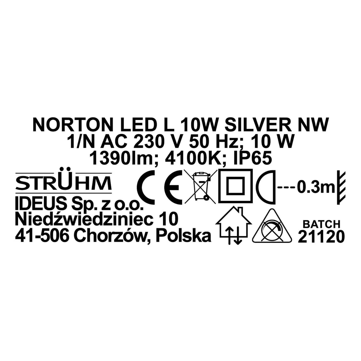 Struhm Kinkiet zewnętrzny NORTON LED L 10W 4000K 905lm IP65 srebrny_2