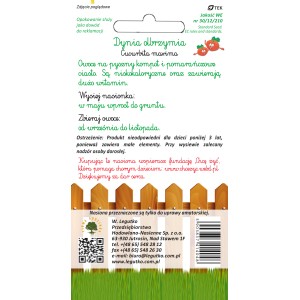 Opakowanie nasion dyni olbrzymiej (Cucurbita maxima). Siew od maja, zbiór od września do listopada.