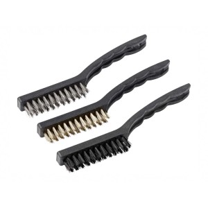 Zestaw szczotek drucianych, 3-częściowy z drutem stalowym, mosiężnym i poliamidowym do różnych prac czyszczących.