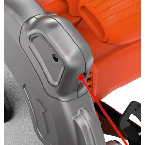 Zbliżenie na pilarkę ręczną Black+Decker CS1250L z laserem