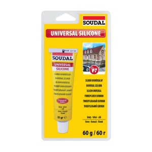 Tuba silikonu uniwersalnego Soudal, 60g, do różnych zastosowań wewnątrz i na zewnątrz.