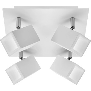 Biały t.b.t. Plafony z czterema sześciennymi, regulowanymi reflektorami.