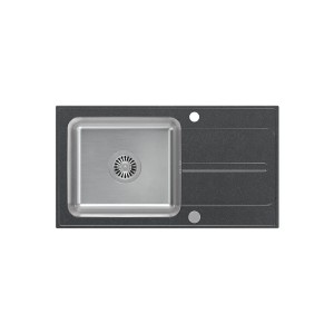 Zlewozmywak granitowy t.b.t. ze stali nierdzewnej i ociekaczem.