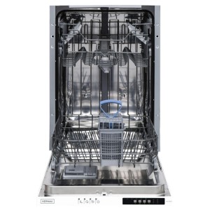 Otwarta zmywarka do zabudowy t.b.t. z widokiem na wnętrze.