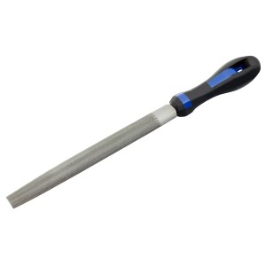 Pilnik warsztatowy LUX, półokrągły, 200 mm, z ergonomicznym uchwytem do obróbki metalu.