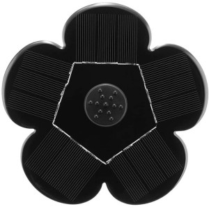 Czarna solarna fontanna ogrodowa w kształcie kwiatu do oczka wodnego.