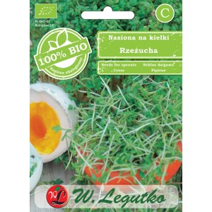 Opakowanie nasion rzeżuchy do kiełkowania, jakość bio.