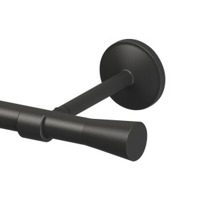 Zbliżenie czarnego karnisza t.b.t. z wspornikiem.