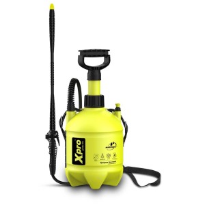 Żółty opryskiwacz ciśnieniowy do ogrodu i pielęgnacji roślin.