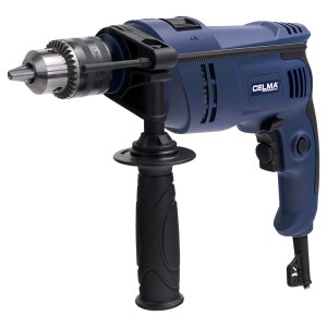 Niebieska wiertarka z dodatkowym uchwytem. Idealna do wiercenia w drewnie i metalu.