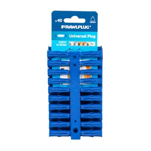 Niebieski kołek uniwersalny Rawlplug UNO, 8x32 mm, 40 sztuk, do śrub, gwoździ itp.