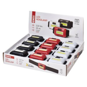 Ekspozycja latarek czołowych t.b.t. w kolorze czarnym, czerwonym i białym. Kompaktowe LED Latarki na rynek OBI.