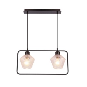 Candellux Lampa wisząca NIKO czarna 2xE27 40W klosz bezbarwny karbowany