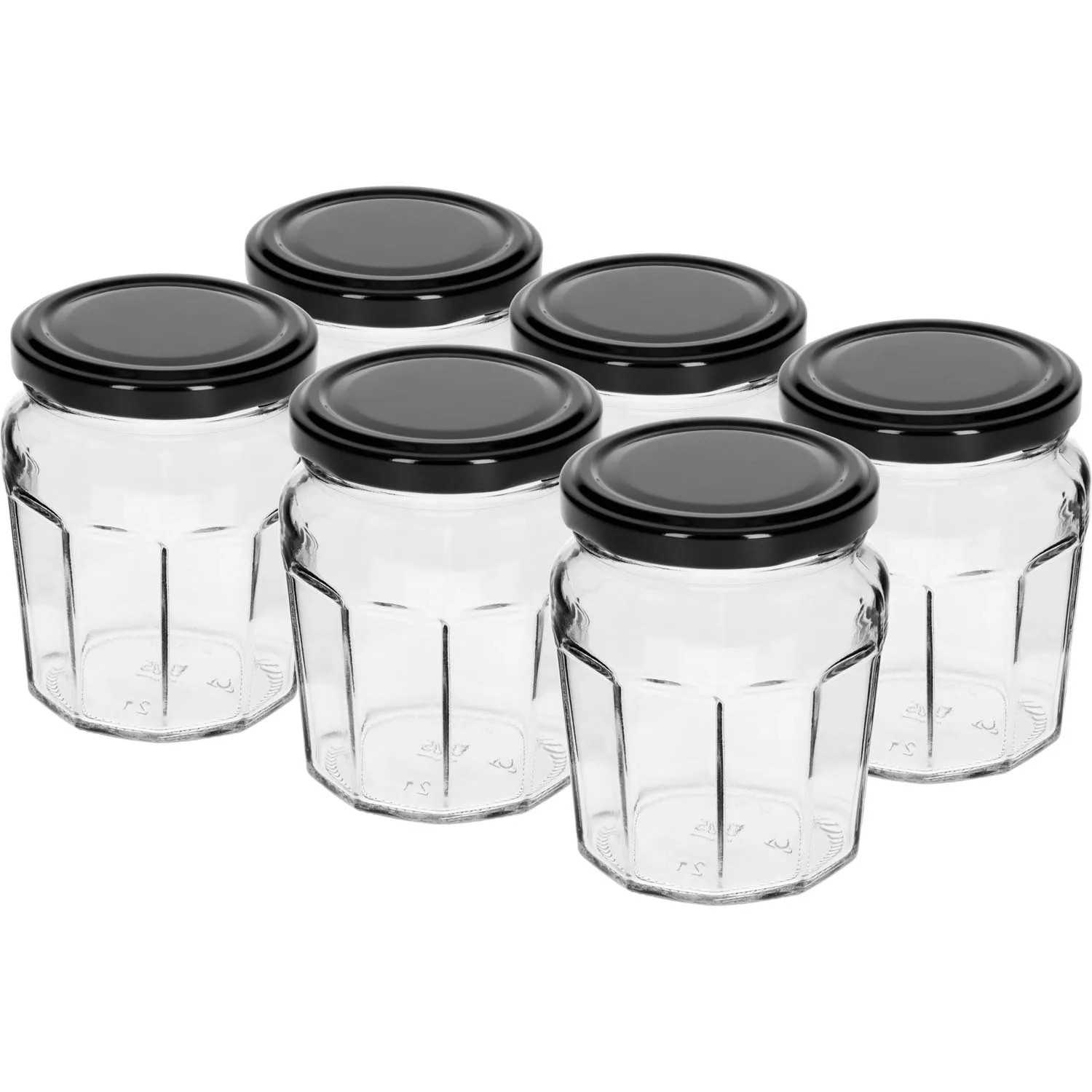 Słoik z czarną zakrętką fi 63/4, 6 szt. - 230 ml