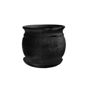 Doniczka z podstawką Kamień czarny połysk - 39 cm