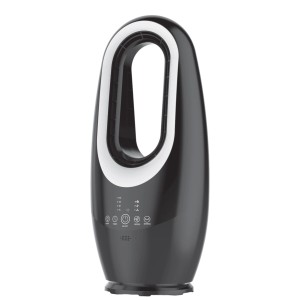 Czarny wentylator kolumnowy t.b.t. z białym akcentem dla przyjemnego chłodzenia.