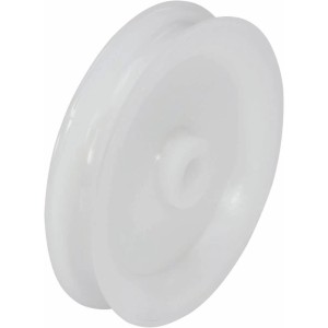 Biały bloczek linowy z tworzywa, średnica 60 mm, do transportu i podnoszenia.