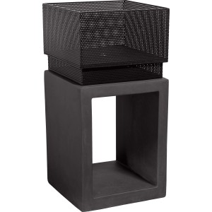 Kwadratowe palenisko na konsoli z gliny włóknistej z miejscem na drewno, 72x35x35 cm.