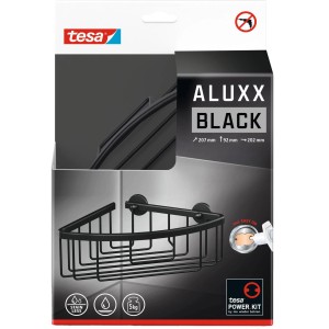 Tesa Aluxx narożny koszyk prysznicowy, matowy czarny, do montażu na ścianie bez wiercenia.