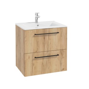 t.b.t. Szafka pod umywalkę z umywalką, wygląd drewna i dwie szuflady.