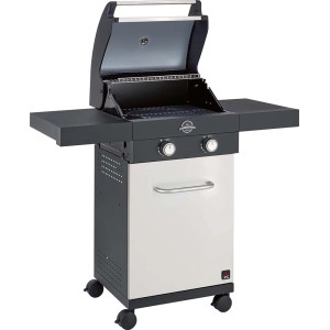 Grill gazowy t.b.t. z półkami i kółkami.