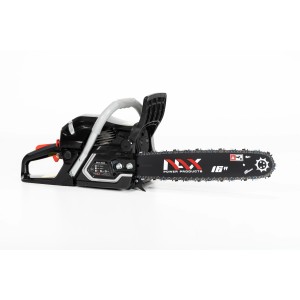 Piła łańcuchowa t.b.t., widok z boku. Pilarka spalinowa do prac ogrodowych i leśnych.