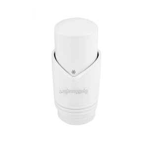 Biała głowica termostatyczna do instalacji grzewczych.