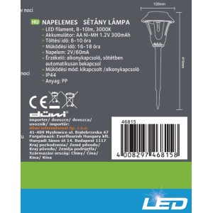 Düwi Lampa solarna LONDON LED ze szpicem 10lm IP65 wys. 41 cm czarna