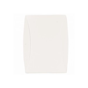 Biały dzwonek do drzwi t.b.t. w kwadratowym kształcie.