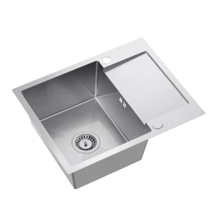 Zlewozmywak t.b.t. ze stali nierdzewnej z ociekaczem i armaturą odpływową.