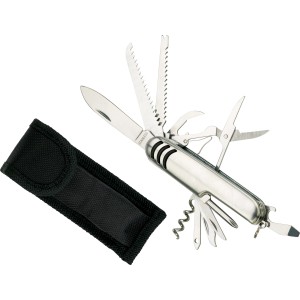 Wielofunkcyjny nóż 13-częściowy z akcesoriami i czarnym etui.
