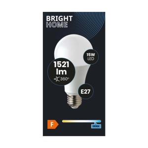Żarówka LED E27, 15W, 1521 lumenów, kąt świecenia 360°.